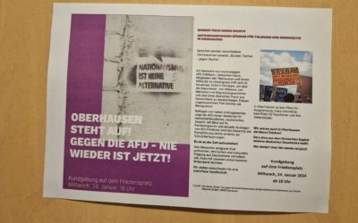 Kundgebung am heutigen Mittwoch auf dem Friedensplatz: „Oberhausen steht auf! Gegen die AfD – Nie wieder ist jetzt“